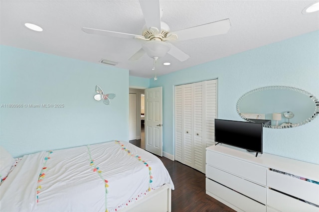 1106 NW 180th Ave, Pembroke Pines, FL 33029 - bedroom with a closet, a ceiling fan, recessed lighting, and dark wood finished floors