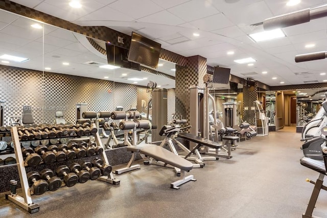 9401 Collins Ave Unit 505, Surfside, FL 33154 - gym featuring a paneled ceiling