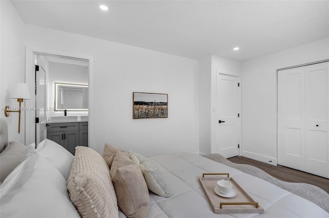 3732 SW 16th St, Fort Lauderdale, FL 33312 - bedroom with wood finished floors, recessed lighting, a closet, ensuite bathroom, and baseboards