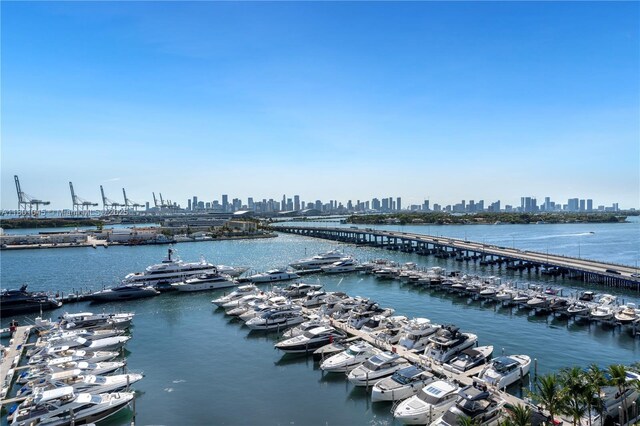 400 Alton Rd Unit 1101, Miami Beach, FL 33139 - water view featuring a view of skyline, a marina, and a notable bridge