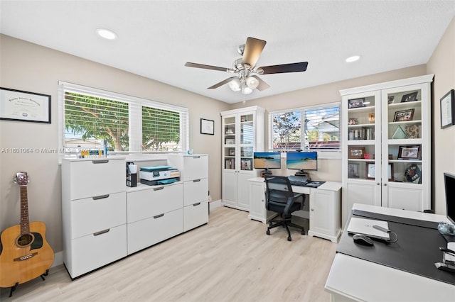 5318 Garfield St, Hollywood, FL 33021 - office area featuring light wood-type flooring, ceiling fan, recessed lighting, and baseboards