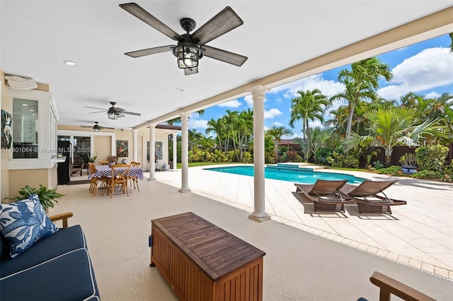 5318 Garfield St, Hollywood, FL 33021 - outdoor pool featuring a ceiling fan, a patio, and outdoor dining space