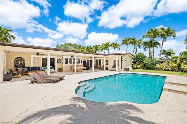 5318 Garfield St, Hollywood, FL 33021 - outdoor pool featuring ceiling fan, a patio, and outdoor lounge area