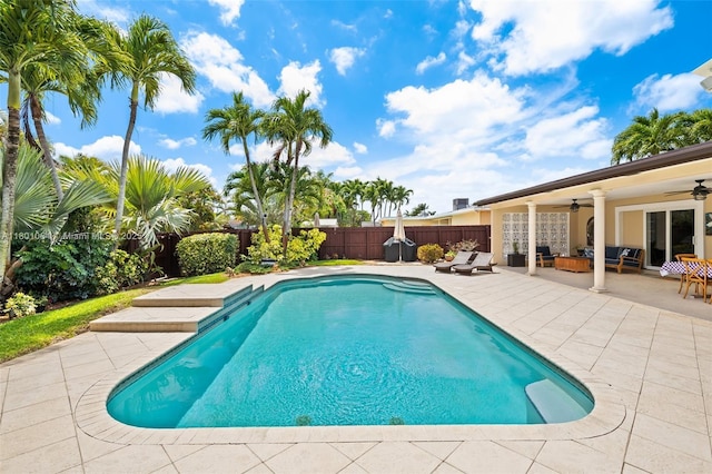 5318 Garfield St, Hollywood, FL 33021 - view of pool with a ceiling fan, a patio, and a fenced backyard