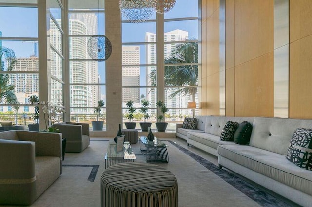 901 Brickell Key Blvd Unit 603, Miami, FL 33131 - building lobby with a view of city and floor to ceiling windows