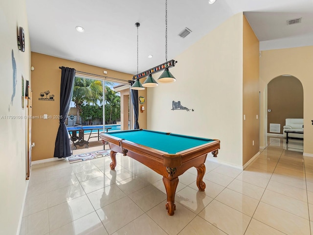 18760 SW 358th St, Homestead, FL 33034 - game room with arched walkways, baseboards, recessed lighting, billiards, and light tile patterned flooring