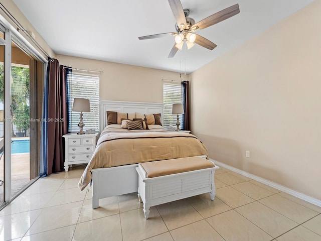 18760 SW 358th St, Homestead, FL 33034 - bedroom featuring access to exterior, light tile patterned floors, baseboards, and ceiling fan