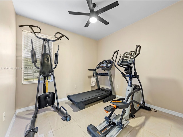 18760 SW 358th St, Homestead, FL 33034 - exercise room with a ceiling fan, baseboards, and tile patterned flooring