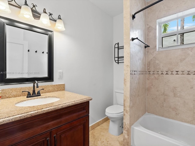 1125 Asturia Ave, Coral Gables, FL 33134 - bathroom with toilet, vanity, tile patterned flooring, shower / bathtub combination, and baseboards