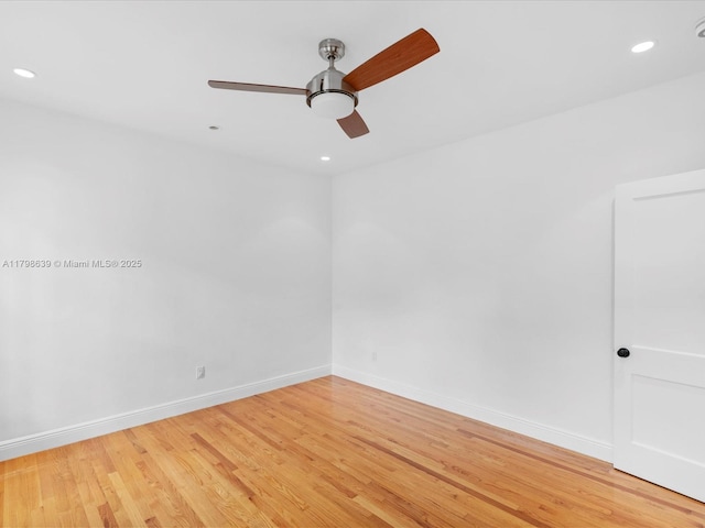 1125 Asturia Ave, Coral Gables, FL 33134 - empty room featuring a ceiling fan, light wood-type flooring, baseboards, and recessed lighting