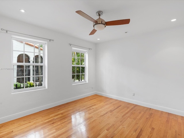 1125 Asturia Ave, Coral Gables, FL 33134 - spare room featuring baseboards, light wood-type flooring, a ceiling fan, and recessed lighting