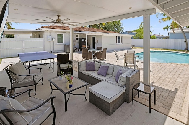 6811 SW 5th Ter, Miami, FL 33144 - view of patio / terrace with a fenced backyard, a ceiling fan, outdoor dining space, and an outdoor living space