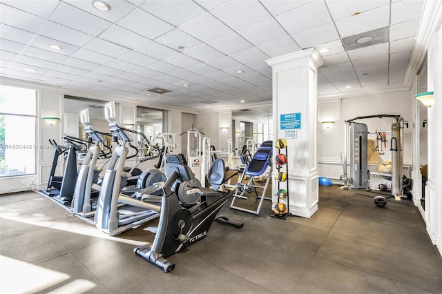 5700 Collins Ave Unit 4A, Miami Beach, FL 33140 - gym with decorative columns and recessed lighting