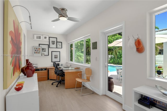 5550 N Bayshore Dr, Miami, FL 33137 - office space with light wood-style floors, ceiling fan, and recessed lighting