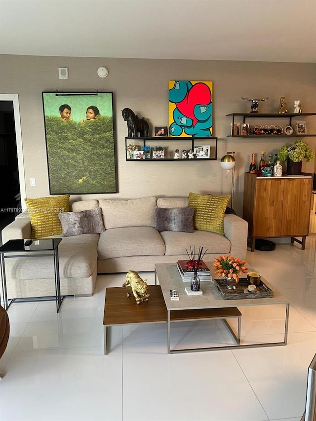 view of tiled living area