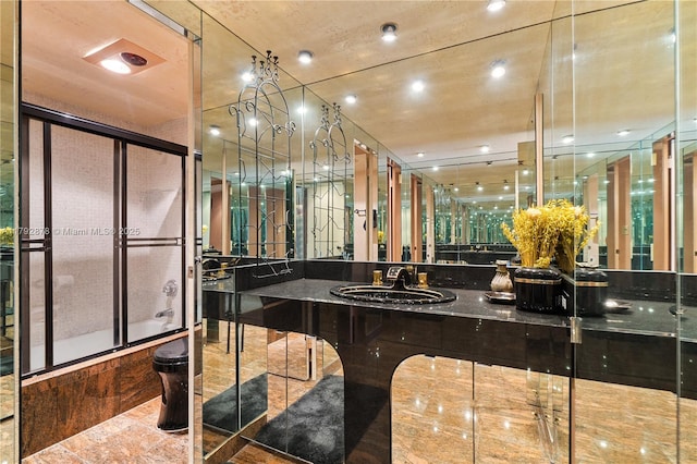 11111 Biscayne Blvd Unit 227, Miami, FL 33181 - full bath featuring vanity, combined bath / shower with glass door, and recessed lighting