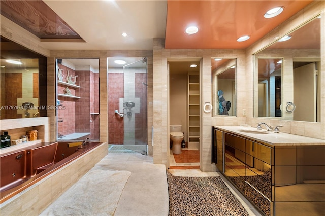 11111 Biscayne Blvd Unit 227, Miami, FL 33181 - bathroom featuring tiled shower, a bath, vanity, and recessed lighting