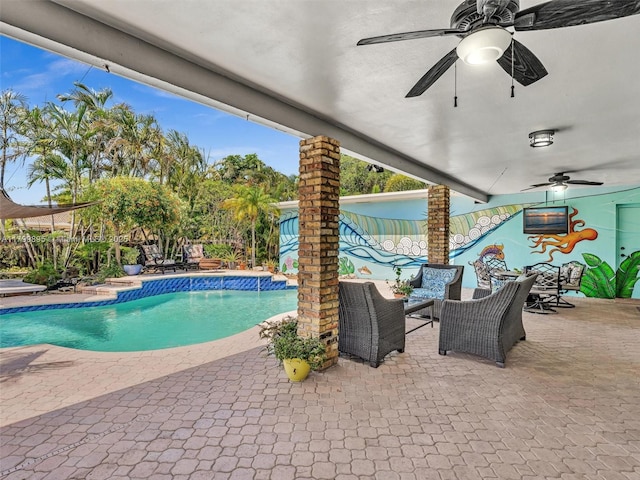 5119 Hayes St, Hollywood, FL 33021 - swimming pool featuring a ceiling fan and a patio area