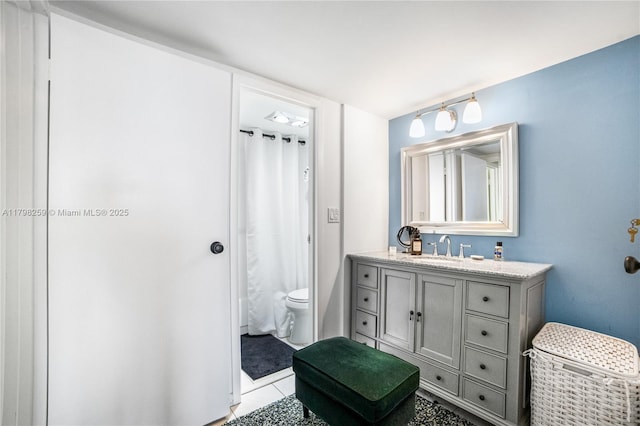 100 NW Bayview Dr Unit 1502, Sunny Isles Beach, FL 33160 - bathroom with vanity, tile patterned flooring, and a shower with shower curtain