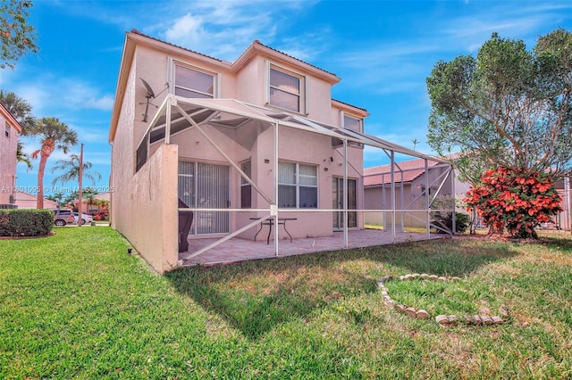 1562 NW 157th Ave, Pembroke Pines, FL 33028 - rear view of property featuring stucco siding, a patio, a yard, and a lanai