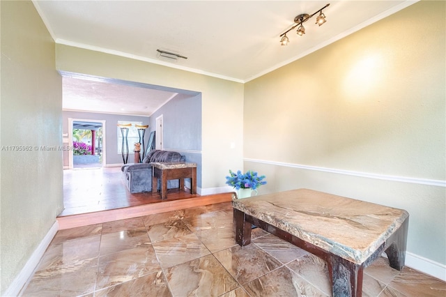 18000 NW 6th Pl, Miami Gardens, FL 33169 - hall with crown molding, baseboards, and marble look tiles