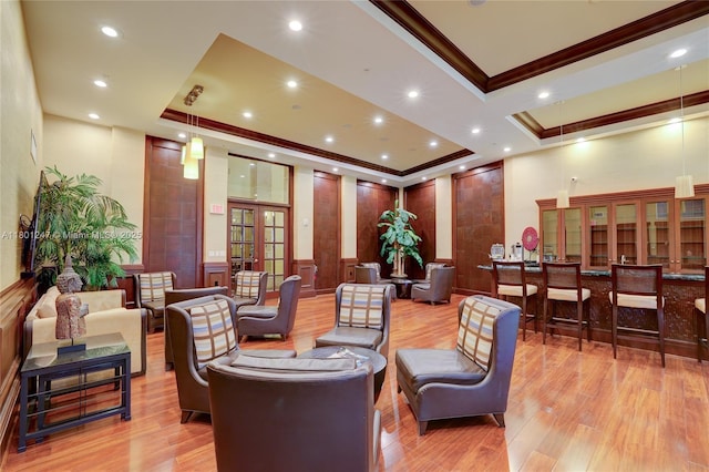 16275 Collins Ave Unit 2002, Sunny Isles Beach, FL 33160 - community lobby featuring crown molding, a decorative wall, recessed lighting, and wainscoting