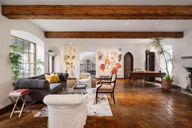 5215 Pine Tree Dr, Miami Beach, FL 33140 - building lobby featuring beamed ceiling and recessed lighting