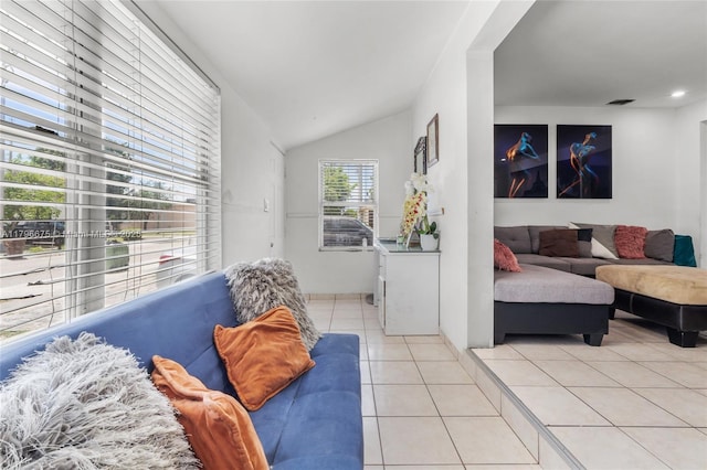 621 E 8th St, Hialeah, FL 33010 - living room featuring light tile patterned flooring and lofted ceiling