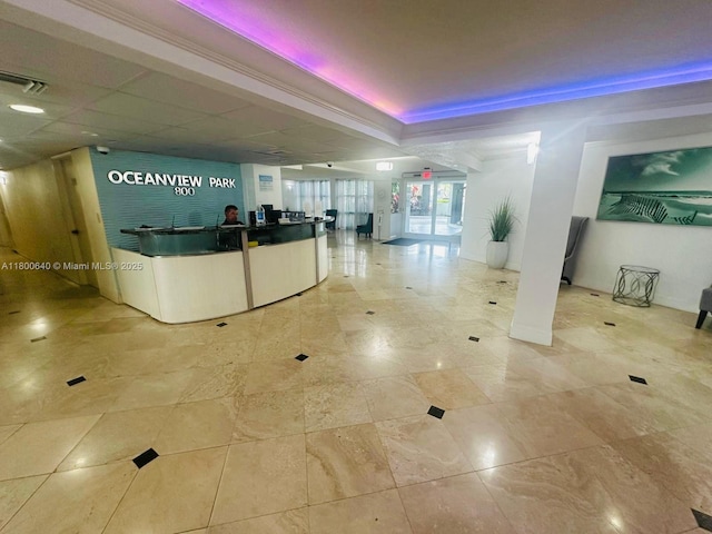 welcome area featuring ornamental molding