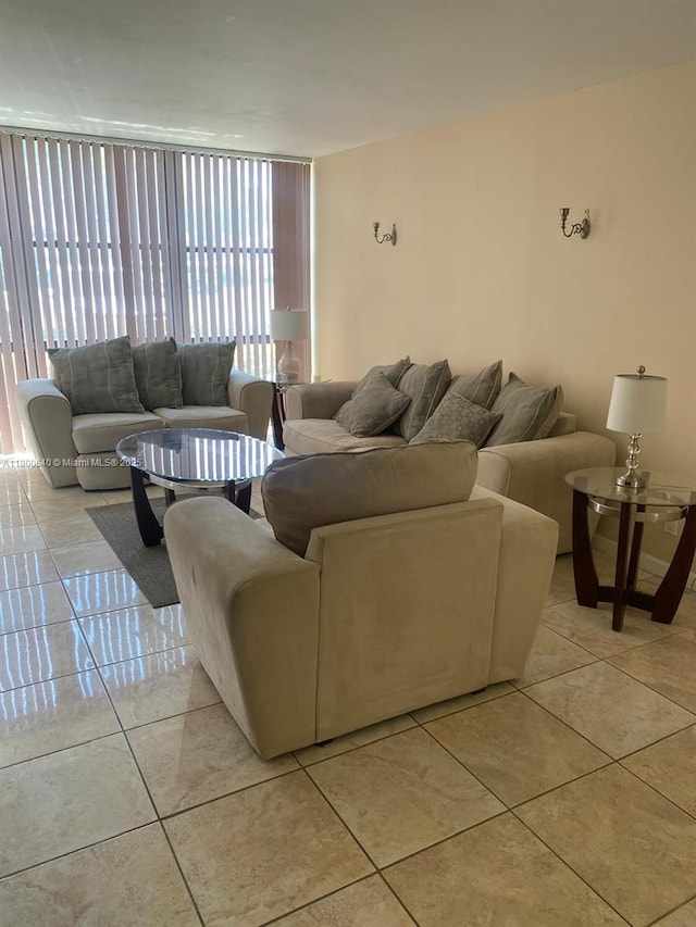 living room featuring light tile patterned flooring