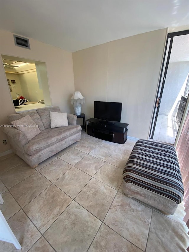 view of tiled living area