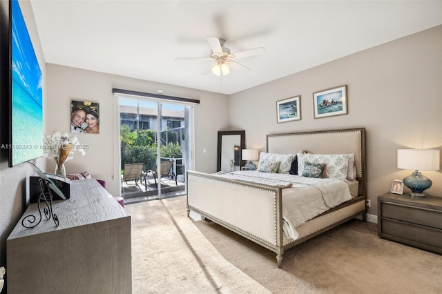 21660 Hammock Point Dr, Boca Raton, FL 33433 - bedroom with light colored carpet, access to exterior, and a ceiling fan