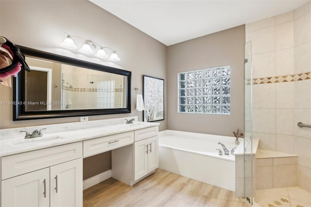21660 Hammock Point Dr, Boca Raton, FL 33433 - full bath with a shower stall, a bath, double vanity, and wood finished floors
