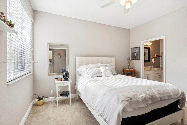 21660 Hammock Point Dr, Boca Raton, FL 33433 - bedroom featuring carpet, baseboards, connected bathroom, and a ceiling fan