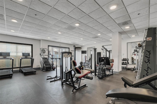 2665 SW 37th Ave Unit 1508, Miami, FL 33133 - gym with baseboards, a drop ceiling, and recessed lighting