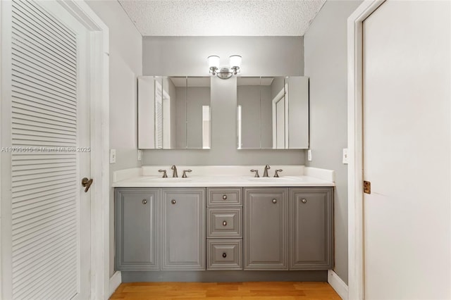 2421 NW 102nd Way, Pembroke Pines, FL 33026 - bathroom featuring wood finished floors, double vanity, baseboards, and a textured ceiling
