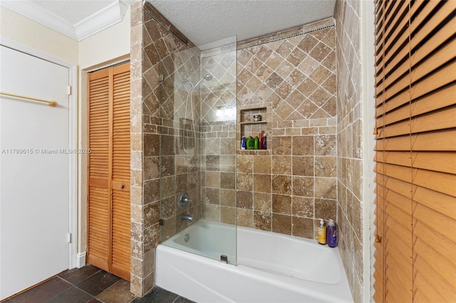 2421 NW 102nd Way, Pembroke Pines, FL 33026 - bathroom with a closet, crown molding, shower / bath combination, and a textured ceiling