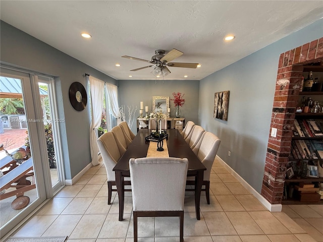 9720 SW 104th Ct, Miami, FL 33176 - dining room with light tile patterned flooring, recessed lighting, ceiling fan, and baseboards