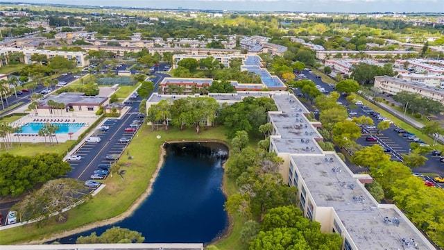 aerial view of a nearby body of water