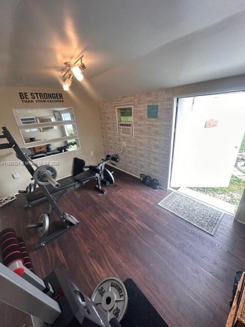 12821 SW 10th Ct, Davie, FL 33325 - workout area with lofted ceiling, wood finished floors, and cooling unit