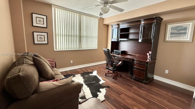 2665 SW 37th Ave Unit 1112, Miami, FL 33133 - office space with ceiling fan, baseboards, and dark wood finished floors