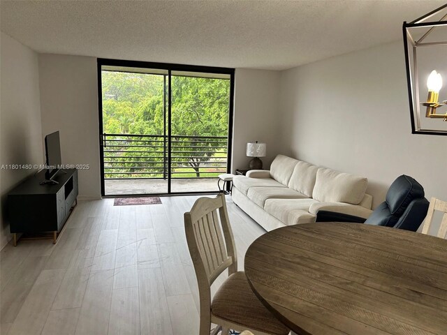 1000 Colony Point Cir Unit 302, Pembroke Pines, FL 33026 - living room with floor to ceiling windows, a textured ceiling, and light wood finished floors