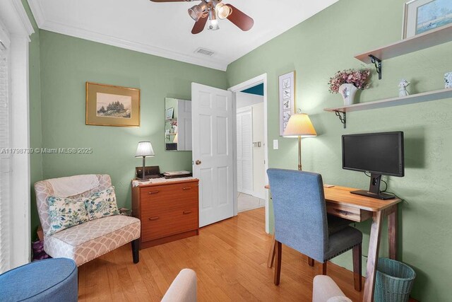 6551 SW 126th St, Pinecrest, FL 33156 - office space featuring light wood-style floors, ceiling fan, and crown molding
