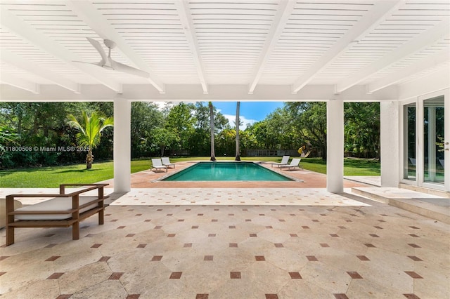 9500 SW 60th Ct, Pinecrest, FL 33156 - swimming pool with a patio area, a yard, view of wooded area, and a pergola