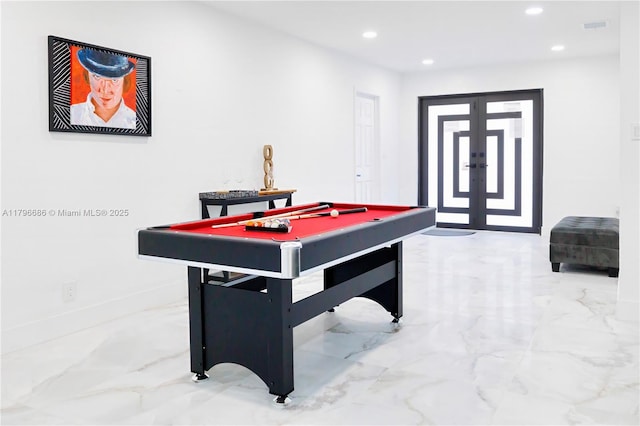 1649 NE 8th Ave, Fort Lauderdale, FL 33305 - game room with marble tiled floors, pool table, recessed lighting, and baseboards