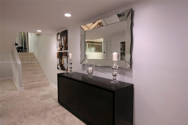 1530 NE Quayside Ter Unit A1, Miami, FL 33138 - bar with stairway, baseboards, and recessed lighting