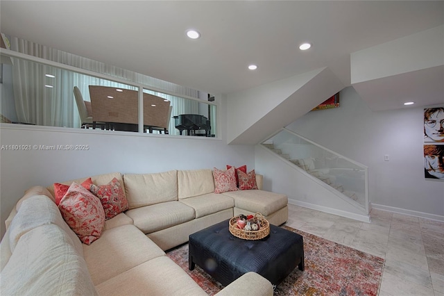 1530 NE Quayside Ter Unit A1, Miami, FL 33138 - living room with stairs, recessed lighting, and baseboards