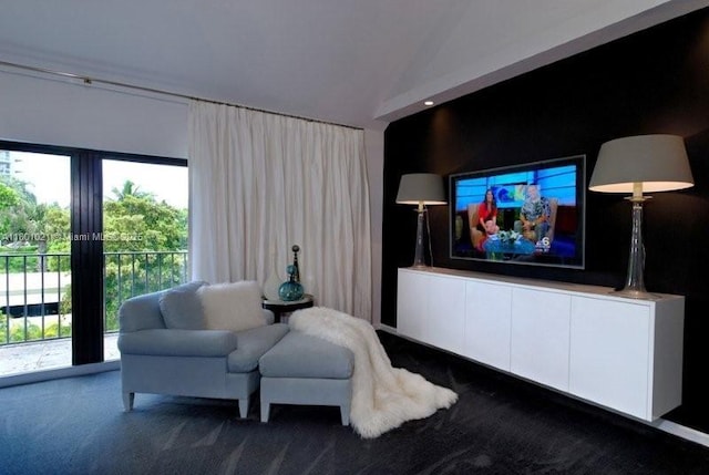 1530 NE Quayside Ter Unit A1, Miami, FL 33138 - living area featuring dark carpet and lofted ceiling