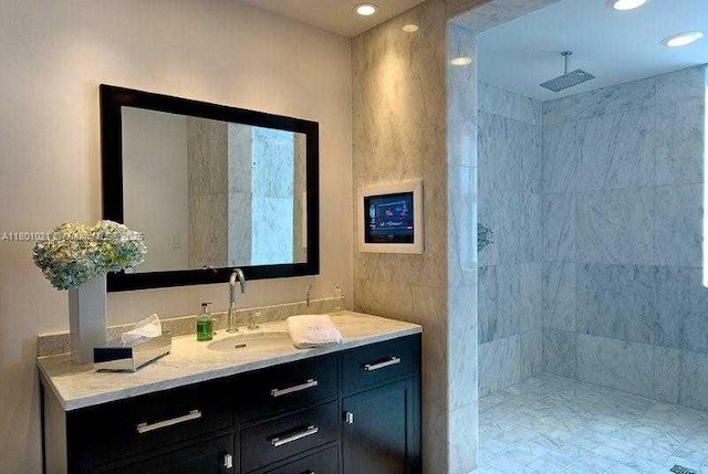 1530 NE Quayside Ter Unit A1, Miami, FL 33138 - bathroom featuring walk in shower, vanity, and recessed lighting
