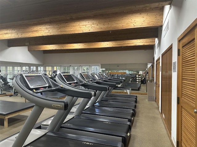 1530 NE Quayside Ter Unit A1, Miami, FL 33138 - gym with beamed ceiling and carpet flooring